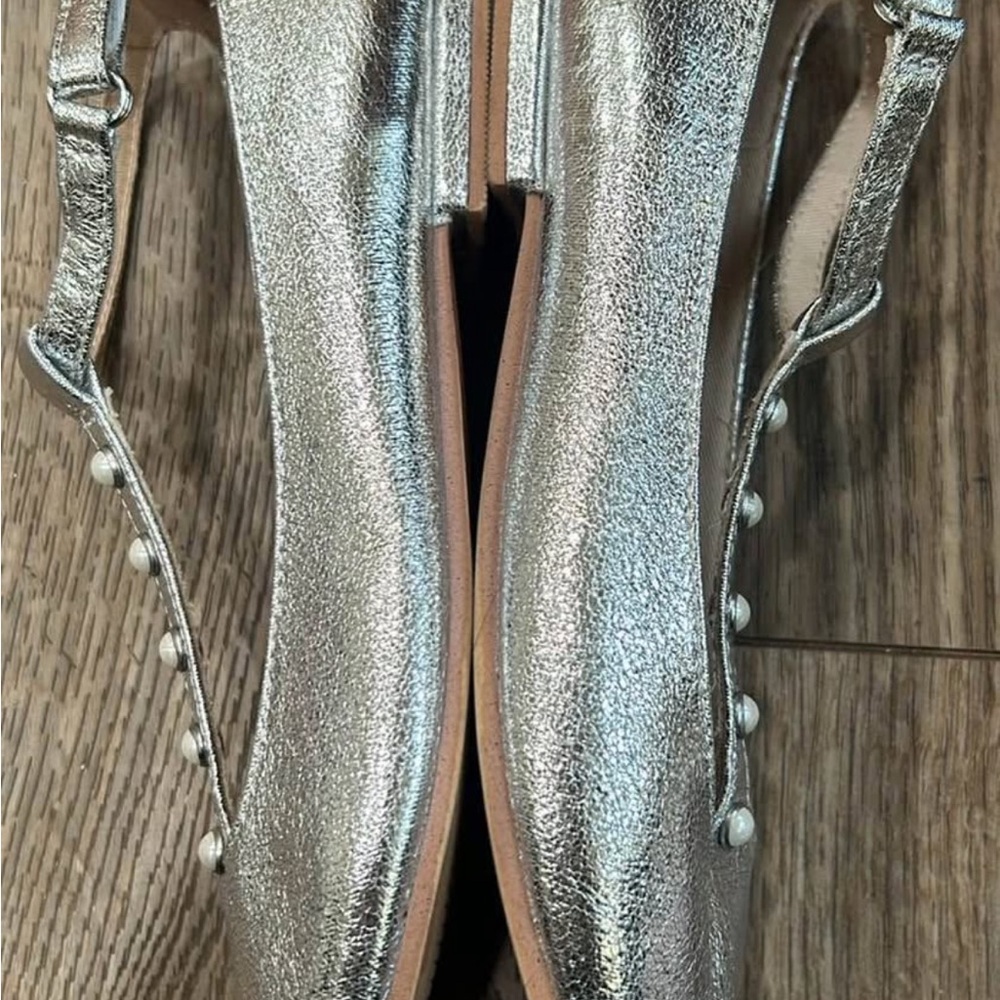 Zara Metallic Silver Flats with Pearl Accents - Picture 3 of 5